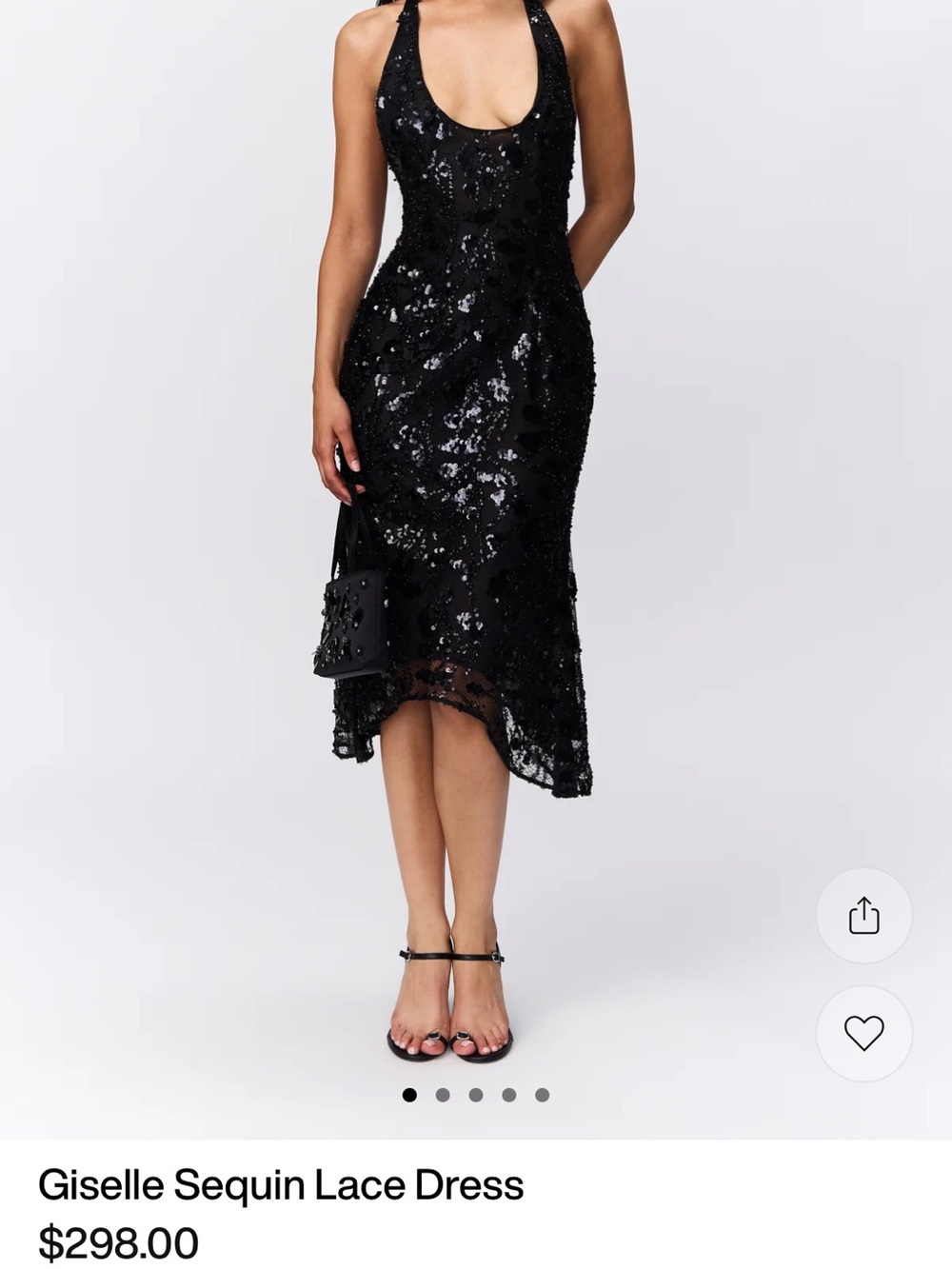 Danielle Guizio Black Sequin Halter Midi Dress